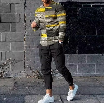 Men's Ethnic Style Printed Long Sleeve Jogger Set - Munsieur