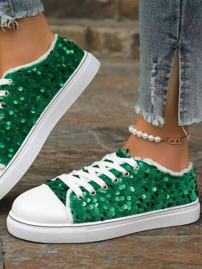 Sequin Round Toe Flat Sneakers - Munsieur
