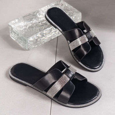 Rhinestone Open Toe Flat Sandals - Munsieur