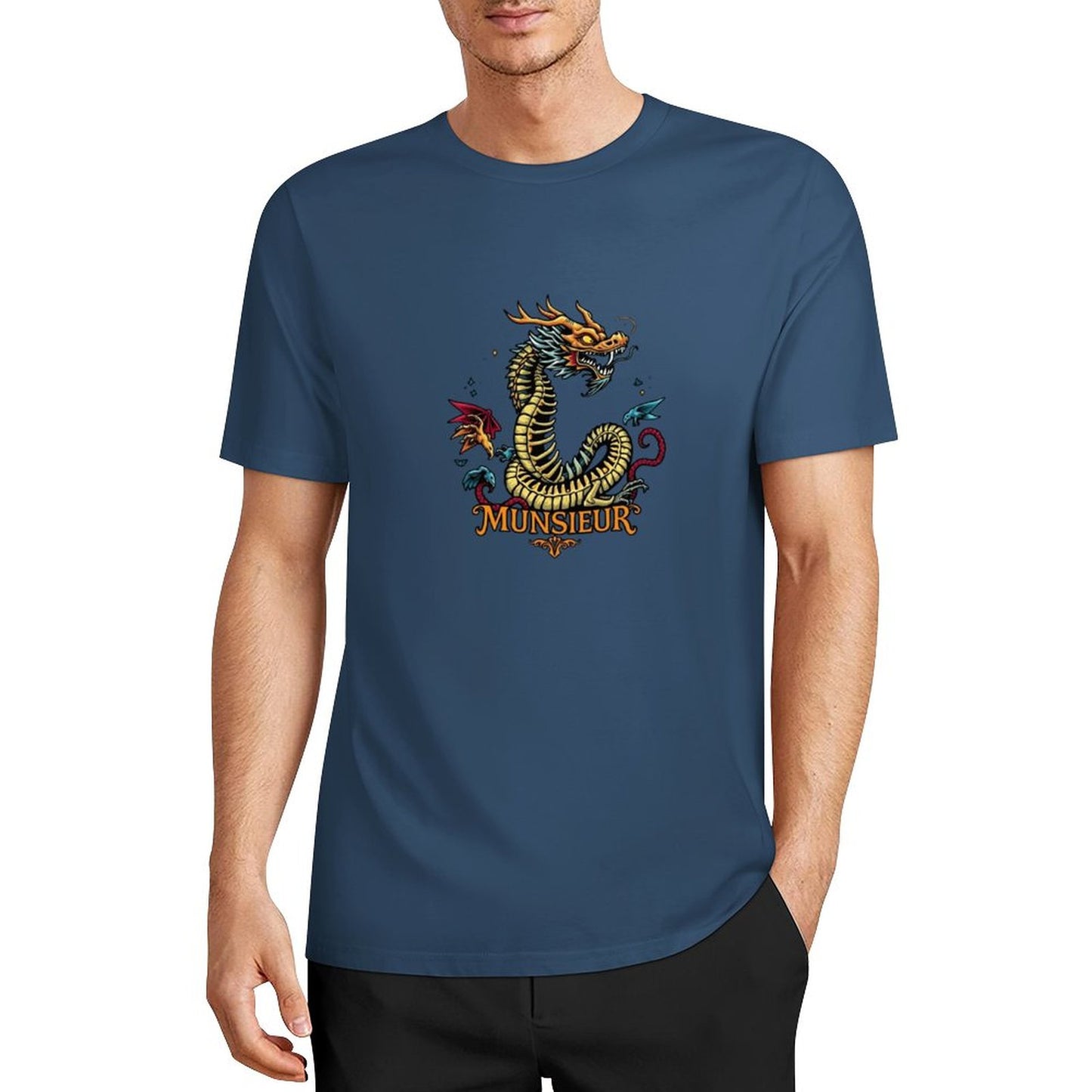 Munsieur Brand Graphic Tee Cotton Men's breathable Dragon Design