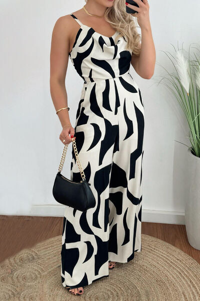 Two-Tone Spaghetti Strap Wide Leg Jumpsuit - Munsieur