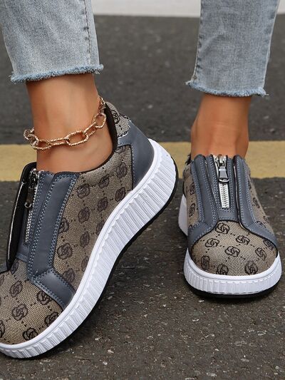 Floral Round Toe Sneakers with Zip - Munsieur