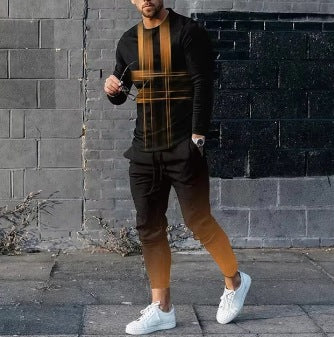 Men's Ethnic Style Printed Long Sleeve Jogger Set - Munsieur