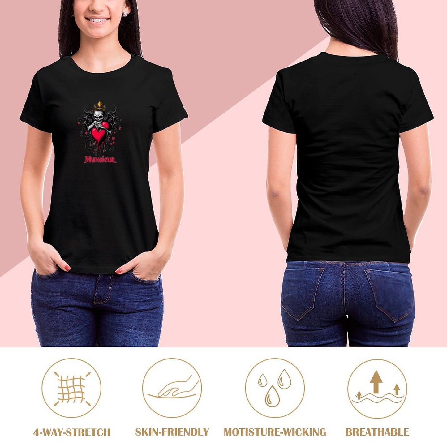 Munsieur Women's T-shirt "Queen" Bleeding Collection for Valentine's Day Embroidered