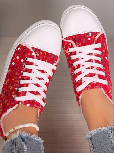 Sequin Round Toe Flat Sneakers - Munsieur