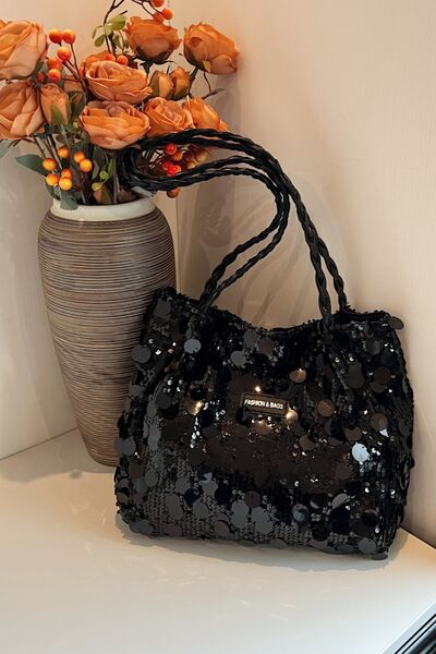 Sequin Braided Strap Shoulder Bag - Munsieur