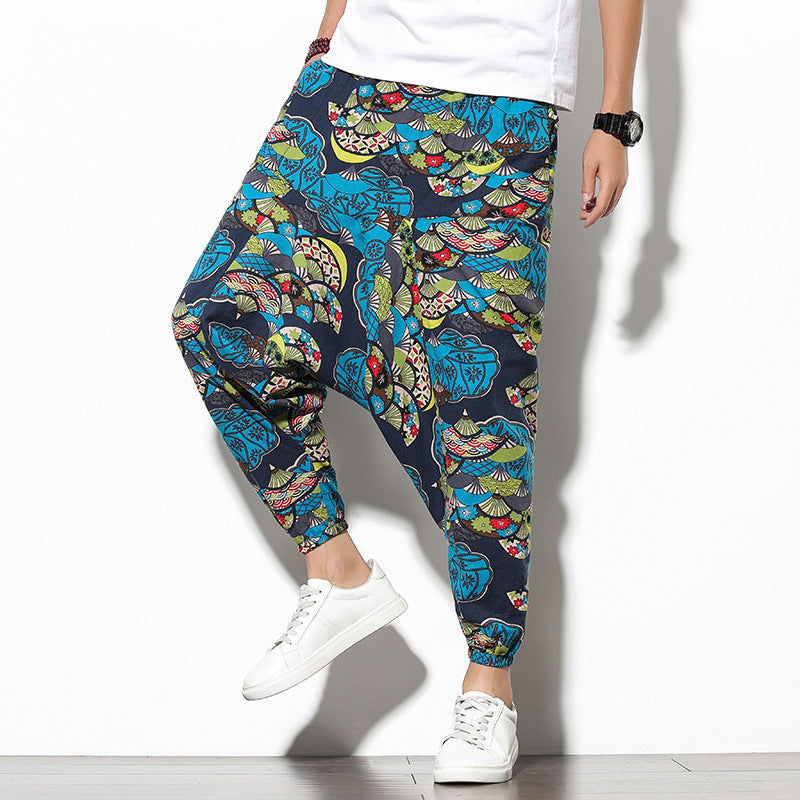 Men's Summer Bohemian Loose Wide-leg Elephant Flower Beach Pants