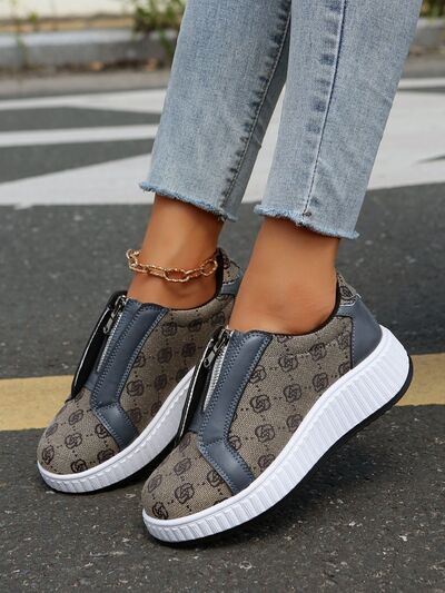 Floral Round Toe Sneakers with Zip - Munsieur