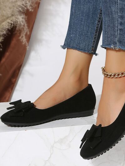 Bow Solid Color Round Toe Flat Slip-Ons - Munsieur