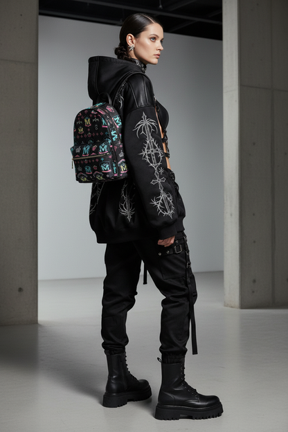 Munsieur Designer Mini Backpack with Crowns Pattern