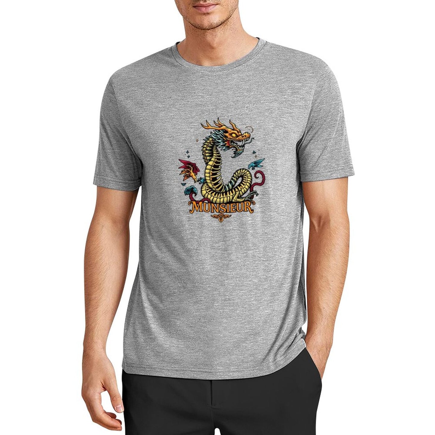 Munsieur Brand Graphic Tee Cotton Men's breathable Dragon Design