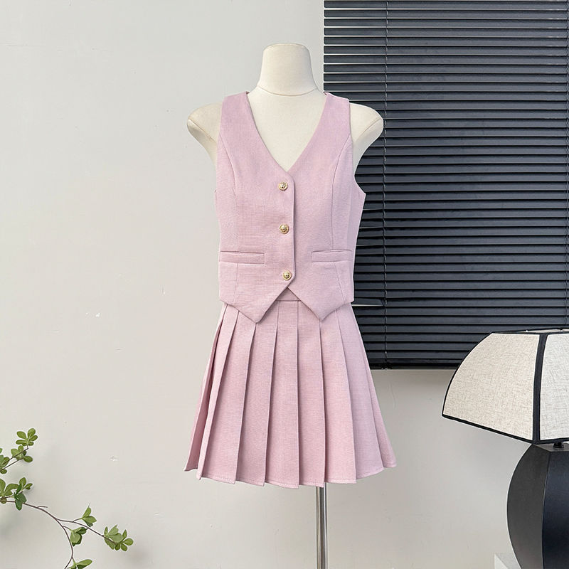 Women's Skirt Set + Blouse Summer High Waist Pleated Skirt Two-piece Skirt Set for Women
