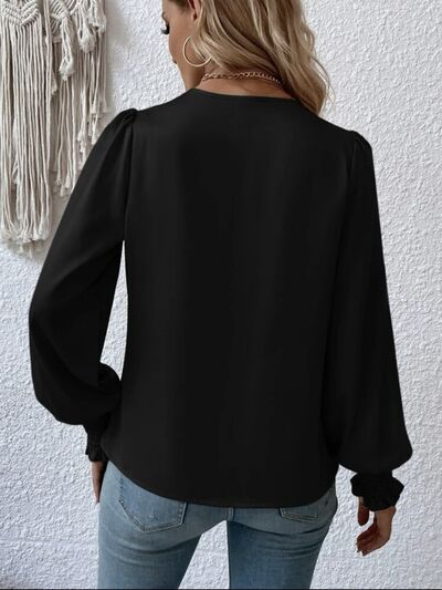 Surplice Smocked Lantern Sleeve Blouse - Munsieur
