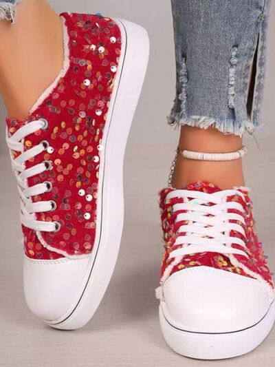 Sequin Round Toe Flat Sneakers - Munsieur