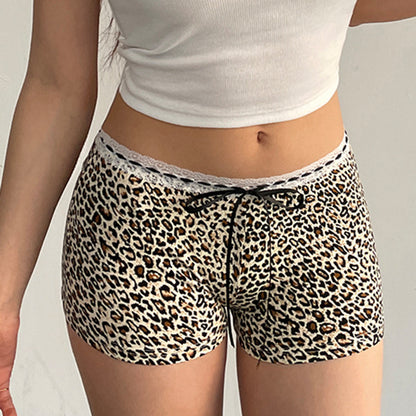 Women's Leopard Print Lace Stitching Casual Bottoms Low Waist - Munsieur