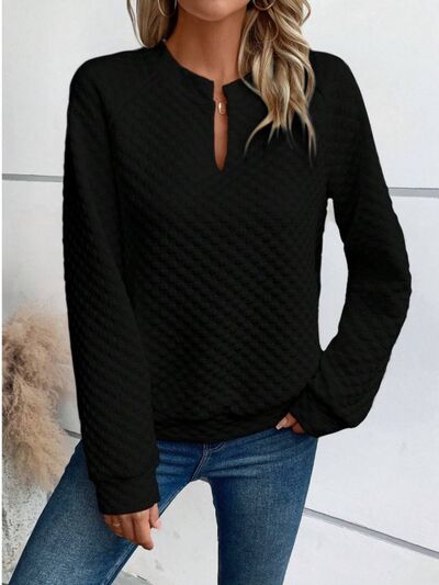 Notched Long Sleeve Sweatshirt for Effortless Style - Munsieur