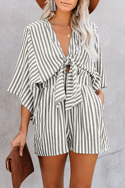 Bow Striped Kimono Sleeve Romper - Munsieur