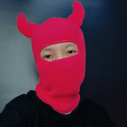Halloween Wool Hat Mask Horn Single Hole
