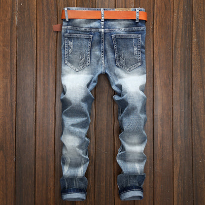 Light-colored Ripped Men's Scraped Broken Trousers Slim Small Straight Leg Pants