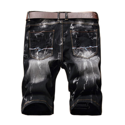 Fashion Men's Retro Stretch Ripped Denim Shorts