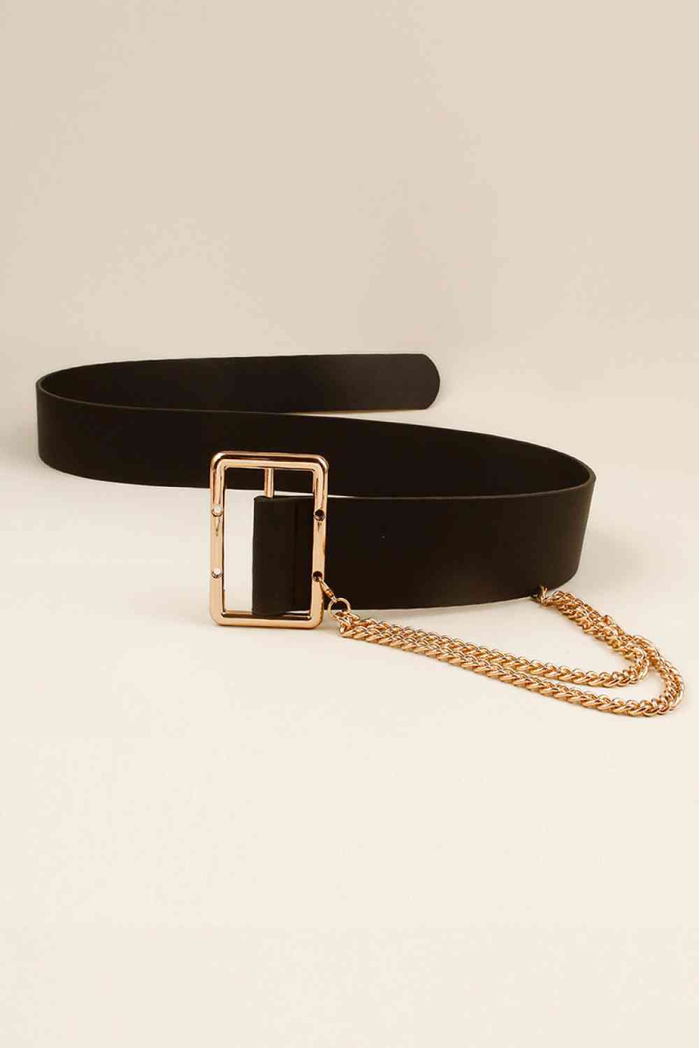 PU Leather Wide Belt with Chain - Munsieur