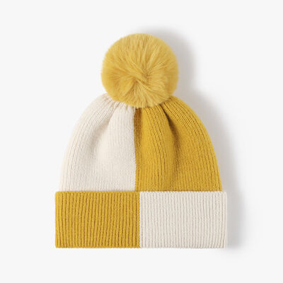 Color Block Knit Hat with Pom-pom - Munsieur