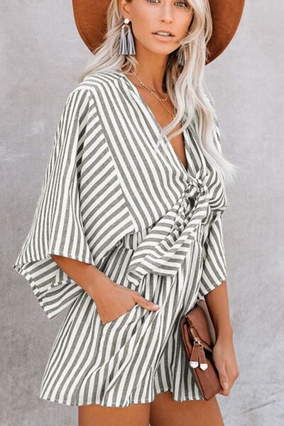 Bow Striped Kimono Sleeve Romper - Munsieur