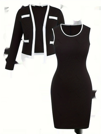 Women's Color Matching Top And Hip Skirt Two-piece Set