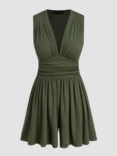 Ruched Plunge Sleeveless Romper - Munsieur