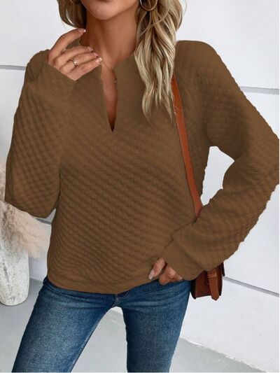 Notched Long Sleeve Sweatshirt for Effortless Style - Munsieur
