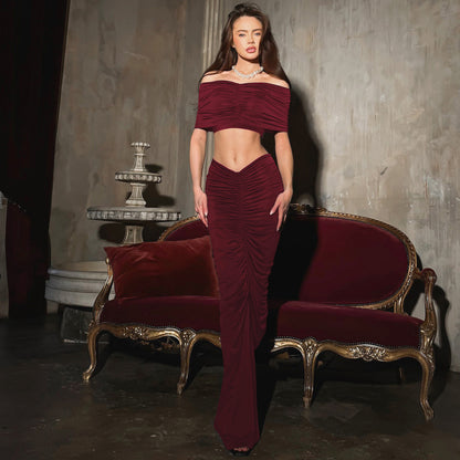 Women's Fashion Midriff-baring Top Slim Fit Skirt Set - Munsieur