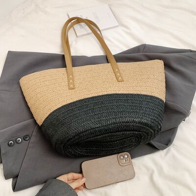 Contrast Straw Braided Handbag - Munsieur