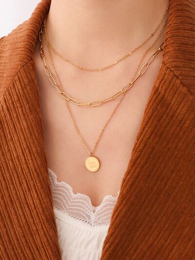 18K Gold-Plated Three-Layered Engraved Necklace - Munsieur