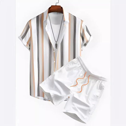 Black And White Striped Hawaiian Men's Shorts Sets