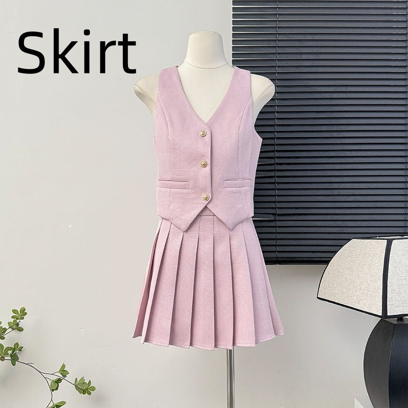 Women's Skirt Set + Blouse Summer High Waist Pleated Skirt Two-piece Skirt Set for Women