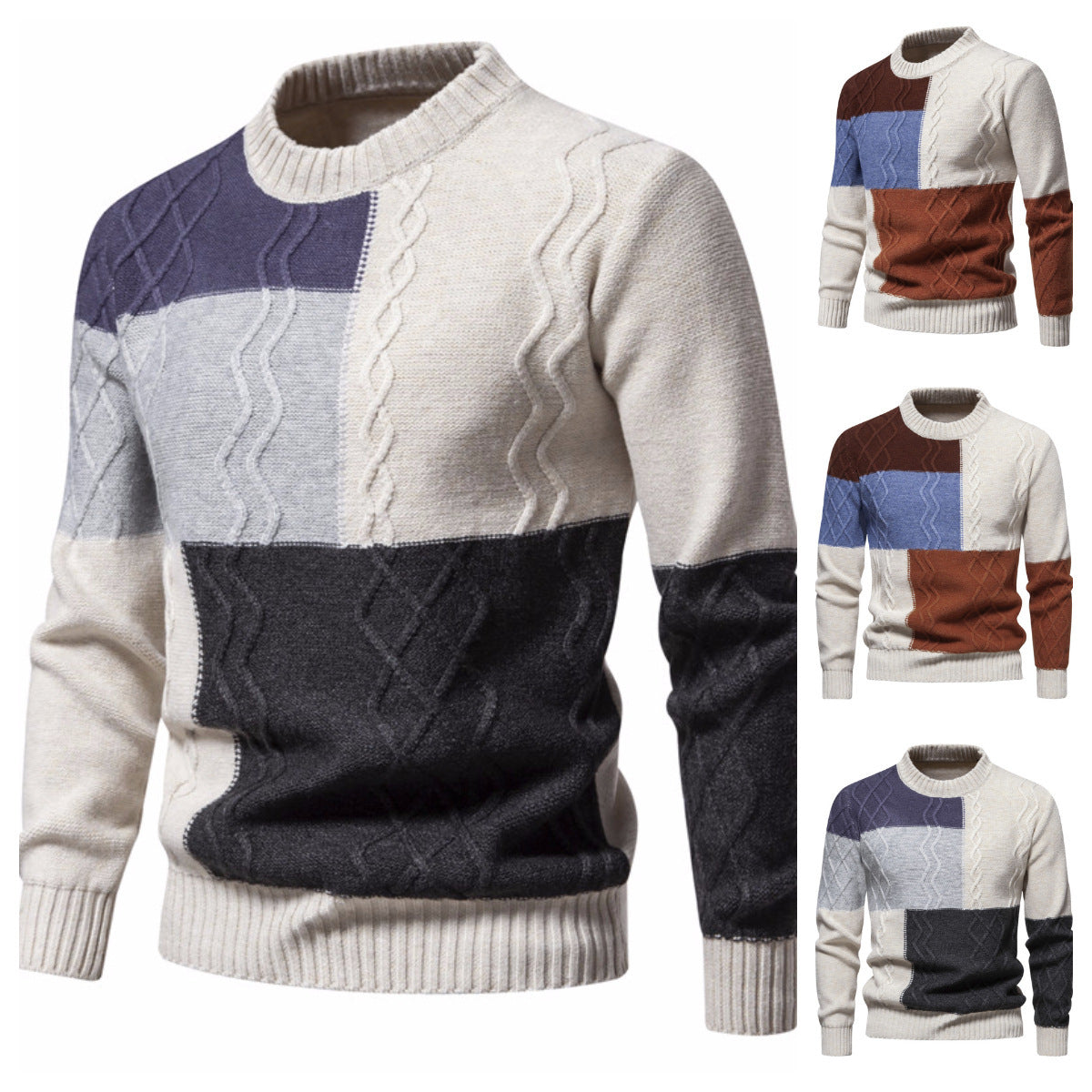 Color-block Crew Neck Knitwear Hoodie For Men