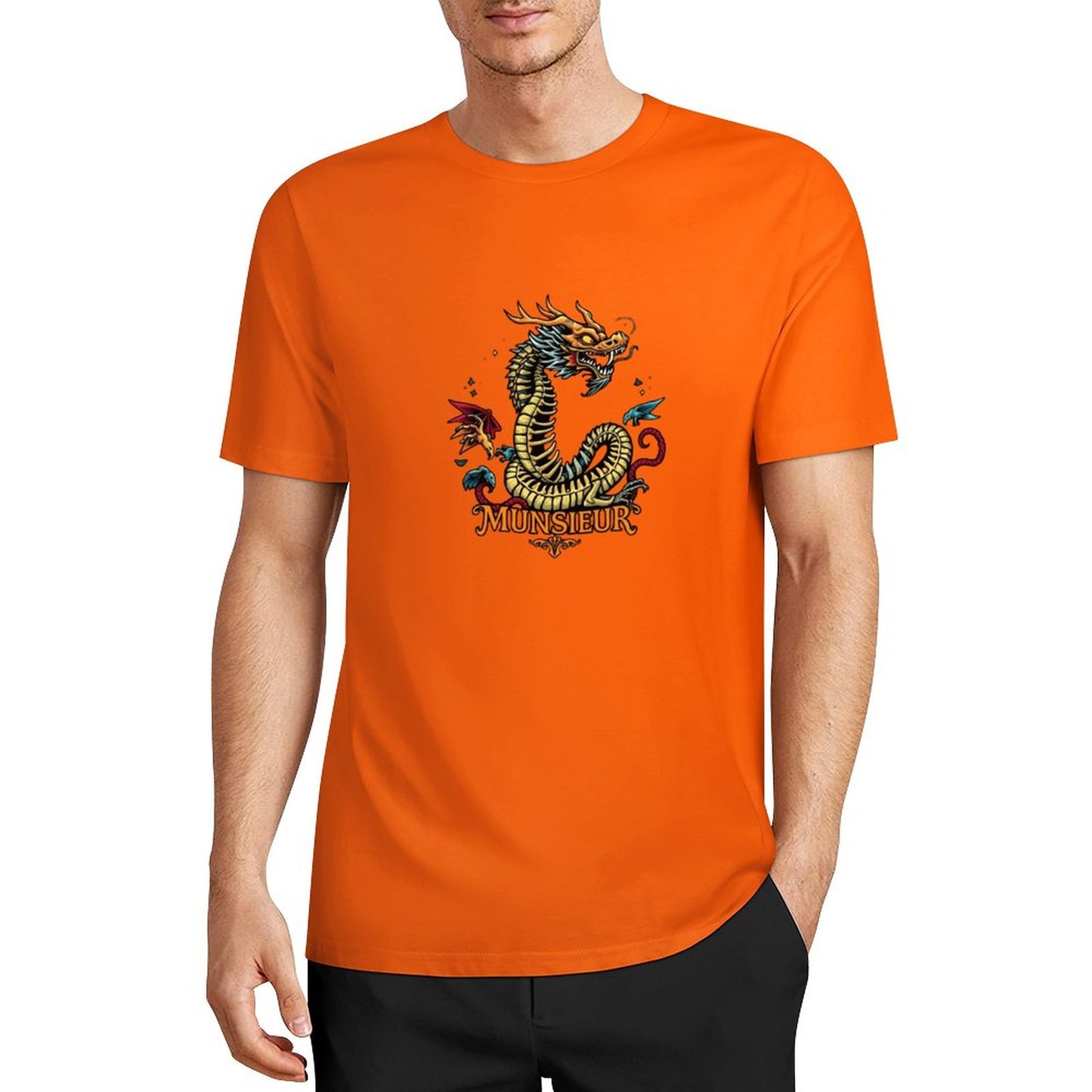 Munsieur Brand Graphic Tee Cotton Men's breathable Dragon Design