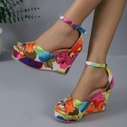 Women's Wedges Platform Peep-toe Waterproof Platform Casual All-match Multicolor