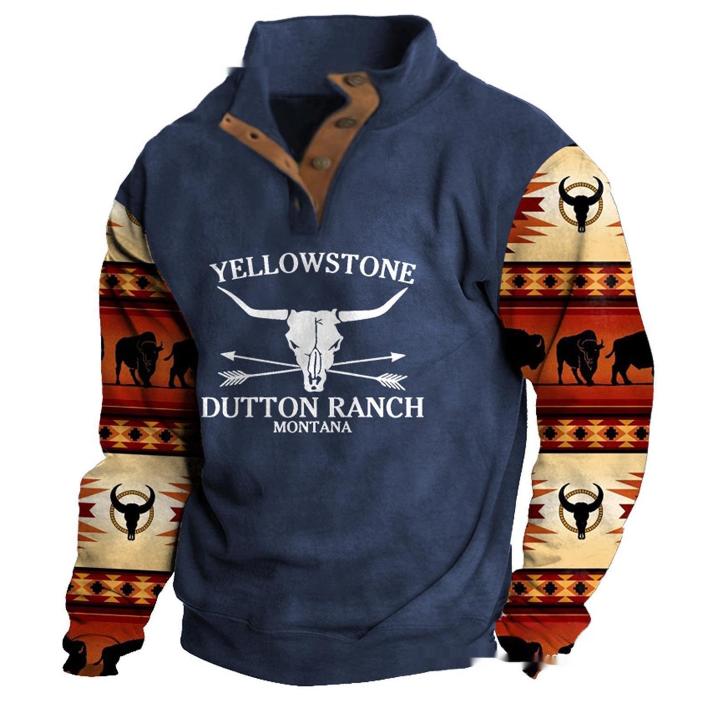 Denim Long-sleeved Tee Men's Fashion Printing Casual