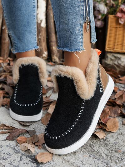 Furry Suede Round Toe Flat Sneakers - Munsieur