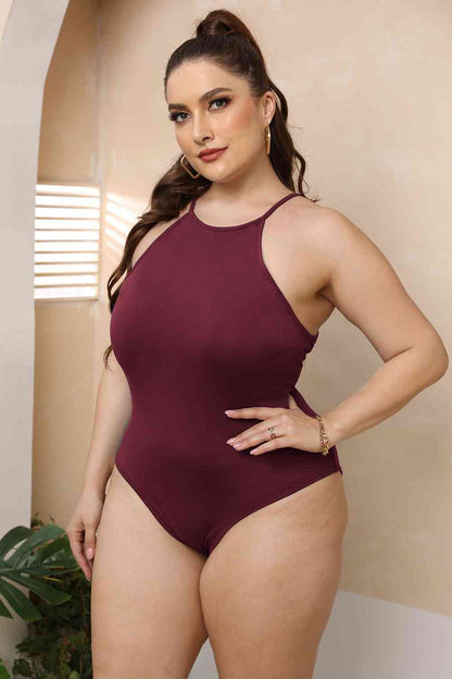 Plus Size Halter Neck Spaghetti Strap Bodysuit - Munsieur