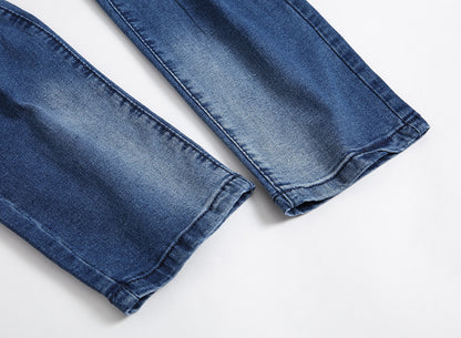 Multi-holes, Blue Elastic Men's Pants Slim-fitting Small Straight