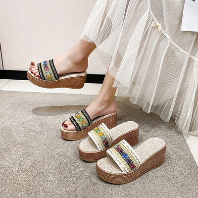 Contrast Cloth Wedge Sandals - Munsieur