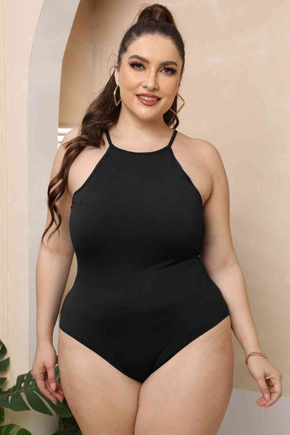 Plus Size Halter Neck Spaghetti Strap Bodysuit - Munsieur