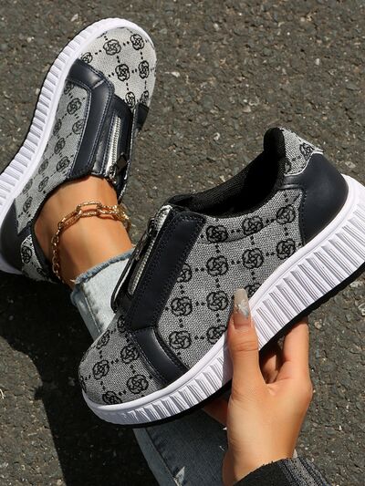 Floral Round Toe Sneakers with Zip - Munsieur