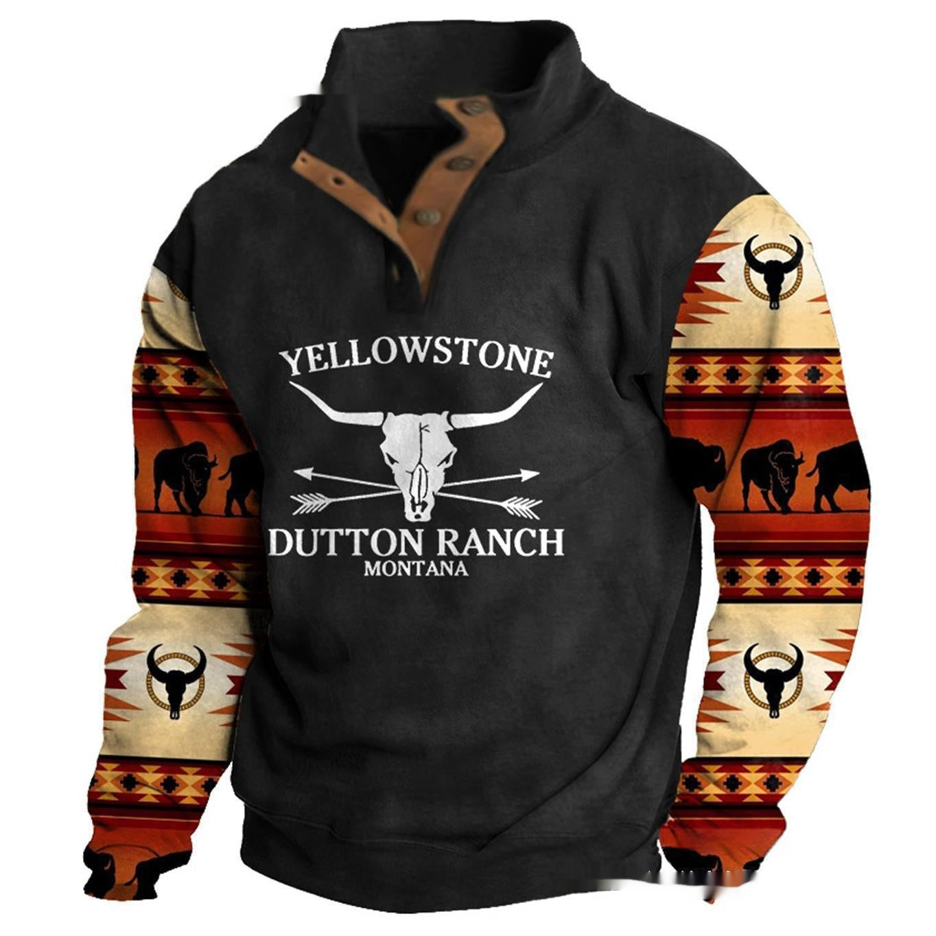 Denim Long-sleeved Tee Men's Fashion Printing Casual