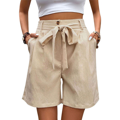 Women's Simple But Sexy Casual Lace Up Elastic Waist Solid Color Bottoms - Munsieur