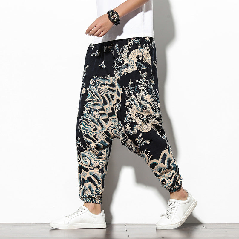 Men's Summer Bohemian Loose Wide-leg Elephant Flower Beach Pants