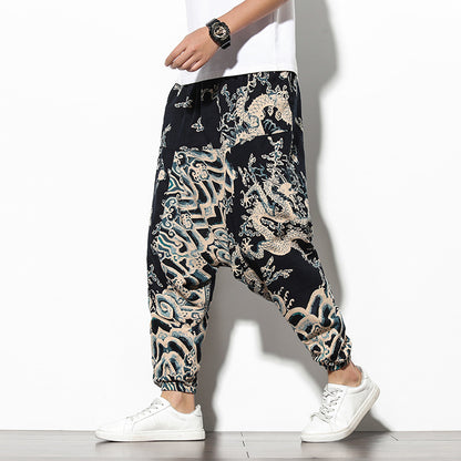 Men's Summer Bohemian Loose Wide-leg Elephant Flower Beach Pants
