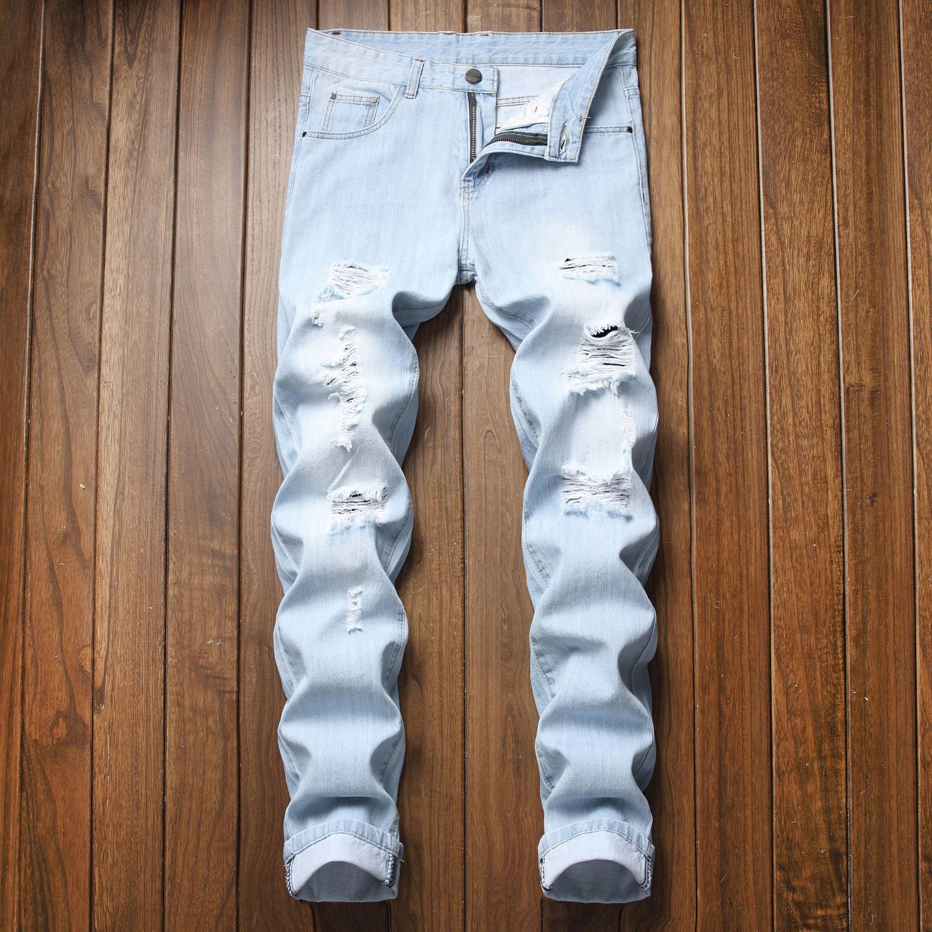 Men's Ripped Pants Fashion Slim-fit Trendy Straight-Leg Men's Pants - Munsieur